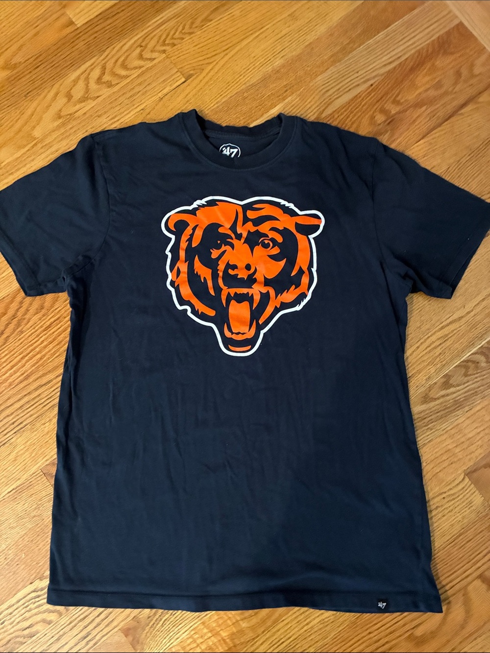 47 Brand Navy Tee with Bold Orange Bear Logo Size M